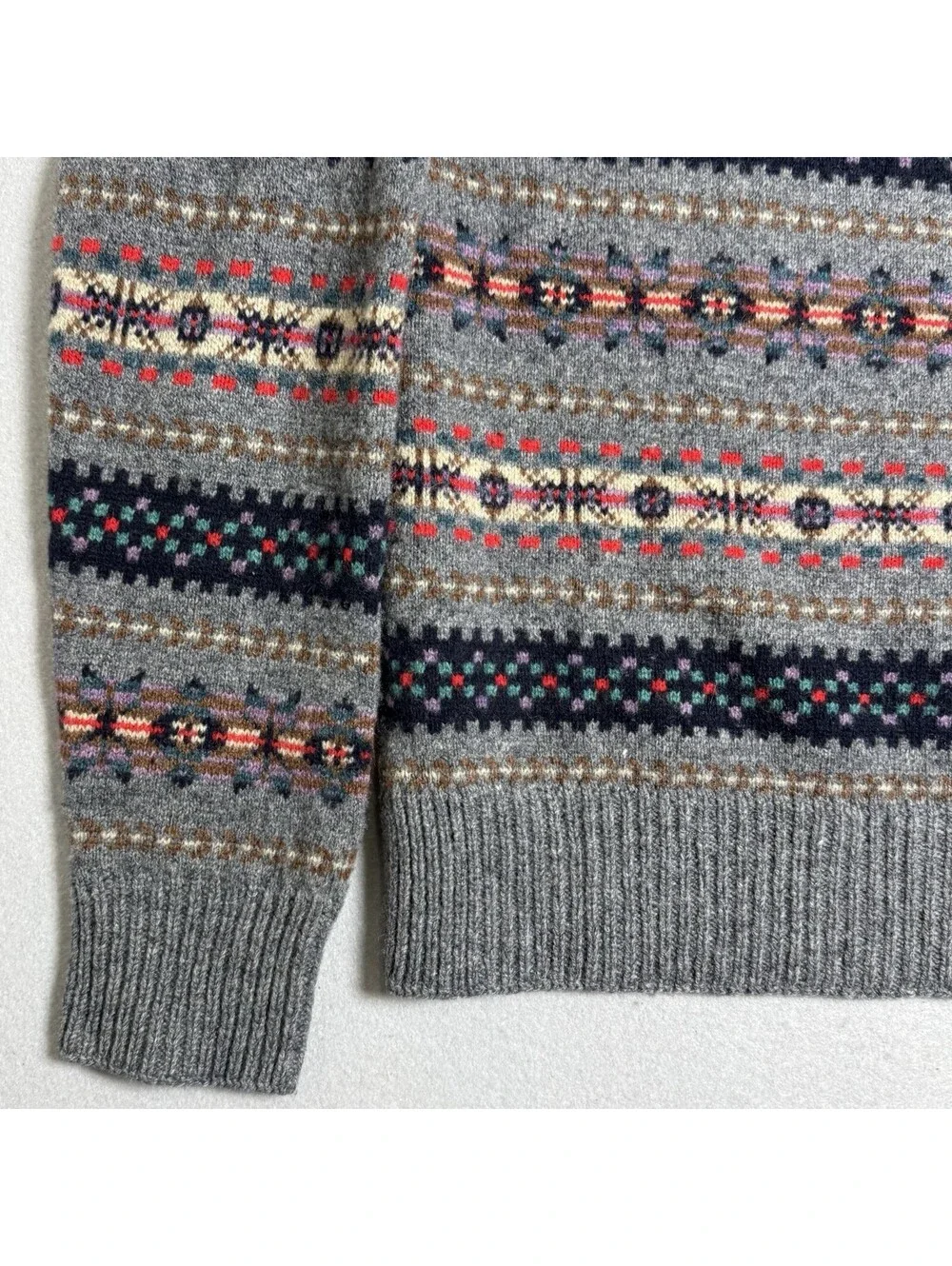 J.CREW 100% Lambswool Sweater Sz M Men's Grey Crewneck Pullover Nordic Fair Isle
